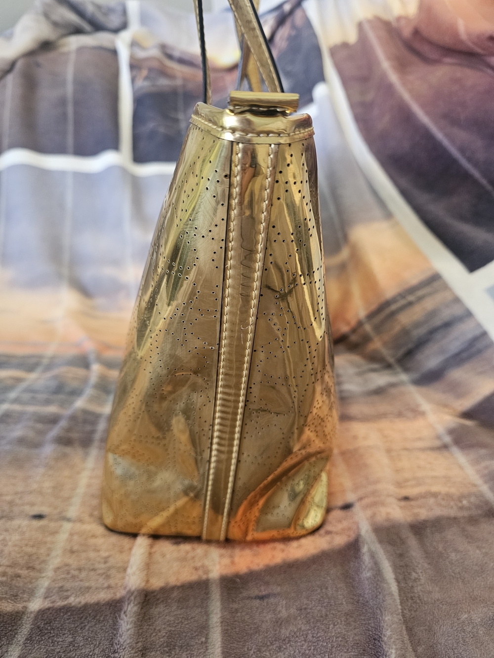 kate spade Metallic Gold Perforated Patent Tote - Picture 3 of 16